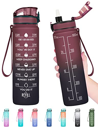 Enerbone Water Bottle, Leakproof BPA & Toxic Free, Motivational Water Bottle with Times to Drink and Straw, Fitness Sports Water Bottle with Strap for Office, Gym, Outdoor Sports