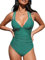CUPSHE Damen Badeanzug V Ausschnitt Bauchweg Raffungen Tiefer Rückenausschnitt Einteilige Bademode Swimsuit Grün M