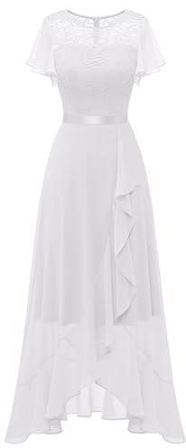BeryLove Vestidos formales para mujer, elegante vestido de encaje para invitados de boda con abertura, Blanco, XXL