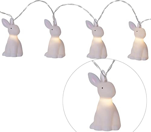 LED Lichterkette Hasen Bunny 10 weiße Häschen 1,35m Batteriebetrieben mit Timer Osterhasen Osterdeko dekorative Lichterkette für Ostern