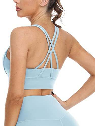 icyzone Damen Sport BH Starker Halt Gepolstert Training Bustier Top Fitness Yoga BH (S, Baby Blue)