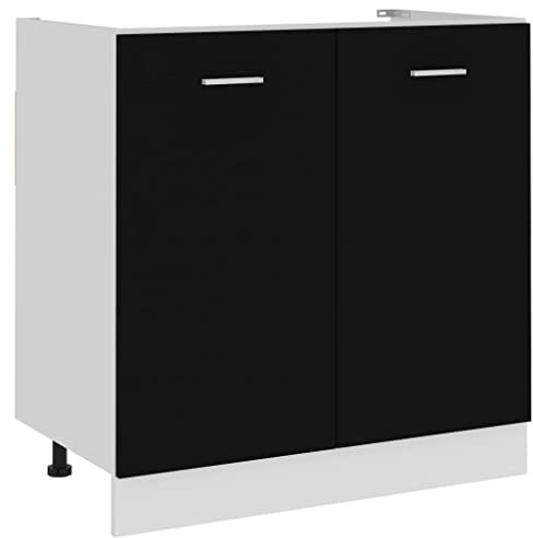 INLIFE 801197 Meuble sous-évier en matériau dérivé du bois Noir 80 x 46 x 81,5 cm 22 kg