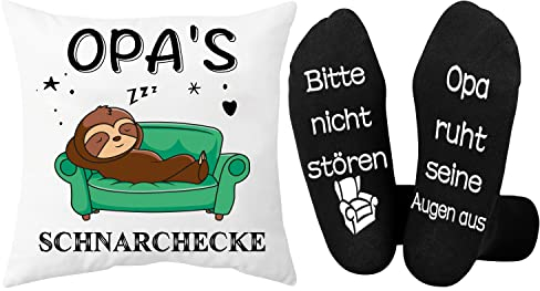 Rebundex Opa Geschenk Geschenke für Opa Faultier Geschenk Opa Geburtstag für Bester Opa Socken und Kissenbezug 45x45