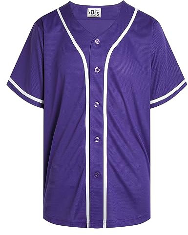 DEHANER einfarbige Blanko-Baseball-Trikots für Männer Frauen Erwachsene Hip Hop Hipster Button-Down-Shirts Sportuniformen Outfits, Weiß gestreift-lila Jersey, XXL
