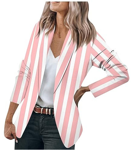 Jeansjacke Damen Kurz Übergangsjacke Damen Lang Strickjacke Damen Sommer Softshelljacke Damen Wasserdichtoffene Front Gestreifter Druck Business Jacke Elegant Bürojacke Longstrickjacke (Rosa 5Xl)