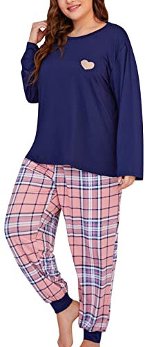 Pigiama Set Pigiama da donna, invernale, in cotone, a maniche lunghe, morbido e confortevole, caldo, 2 pezzi, per interni, pigiama e pigiama, Marina, 5XL