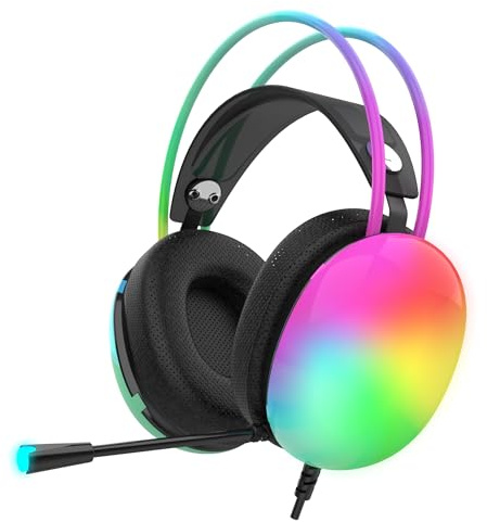 İnca IGK-X8S Gaming-Headset – 7.1 Virtueller Surround Sound, RGB-Beleuchtung, 50-mm-Treiber, USB-Kabel, Geräuschunterdrückendes Mikrofon, Lautstärkeregelung, Kompatibel mit PC/PS5, 320g Leichtgewicht