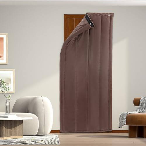Heat-Insulated Door Curtain, Door Curtain, Noise Reduction Door Cover, Noise Protection Wall, Soundproof Blanket, Blackout Curtain, Waterproof, Windproof, 70 x 200 cm (Coffee)