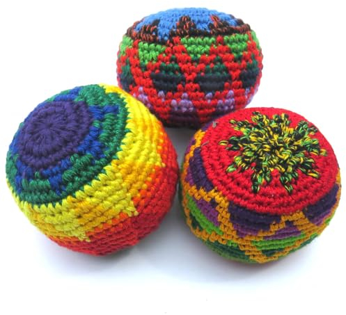 Hacky Sack, sacs à chaussures tricotés, balles de jonglage, sacs Haki, Kick Balls – Couleurs et styles assortis – Lot de 3