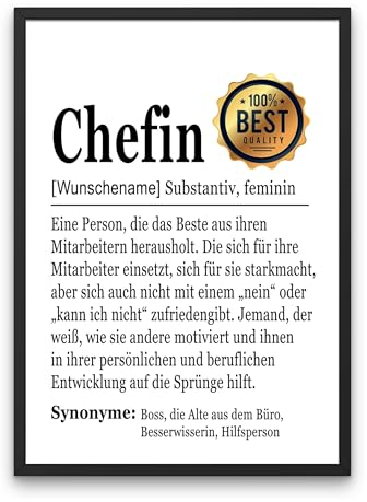 PURESIZE Personalisiertes Geschenk Chefin mit Name, Bild Din A4 oder A3 (Rahmen optional), Geburtstag, Weihnachten, Poster, Definition