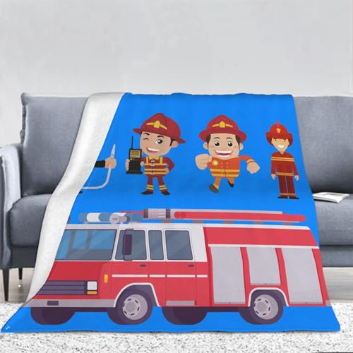 3D Feuerwehrauto Fahrzeug Muster Kuscheldecke Flauschig Flanell Feuerwehr Decken Wohndecke Flanelldecke Sofadecke Couchdecke Geschenke für Kinder Erwachsener Decke 150x200cm