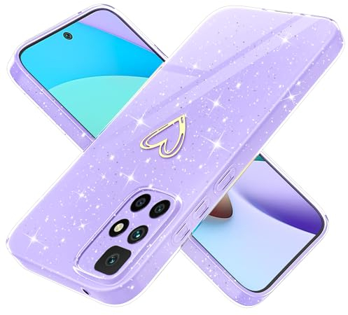 Yichxu Handyhülle für Xiaomi Redmi 10 /Redmi 10 2022 Hülle Glitzer Herz Love Silikon TPU Stoßfeste Schutz Bumper Case Cover Glänzend Ultra Dünn Kratzfeste Schutzhülle für Redmi 10 (6.5), Lila