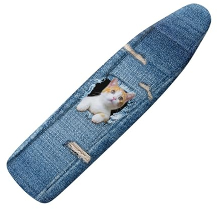 Micoklinlin Bügelbrettbezug Blau für Dampfbügelstation Lustige Katze 38x137 cm Neuheit Bunt Hauses Dekoration Bügelbrettbezüge mit Polsterung Elastischer Rand für Bügelbretter