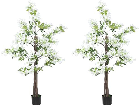 HOMCOM Decorative Artificial Plants Honeysuckle Flower Fake Plants with Curved Boots for Home Indoor Outdoor Decor, 150cm, Set of 2, White