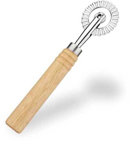 Pastry Cutter Wheel, Pasta Cutter Wheel with Wooden Handle and Fluted Ravioli Crimper Cutter Pizza Dumpling Lace Making Noodle Dough Cutter Roller Pastry Cutter Tool for Home and Kitchen