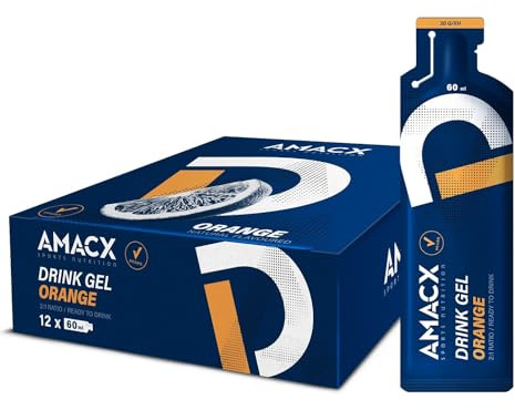AMACX Energy Gel mit 30g Kohlenhydrate – 12er Pack – Elektrolyte für intensives Training – 200mg Natrium pro Energiegel – Sport Gel mit Maltodextrin – Ausdauerathleten Sportnahrung – Orange