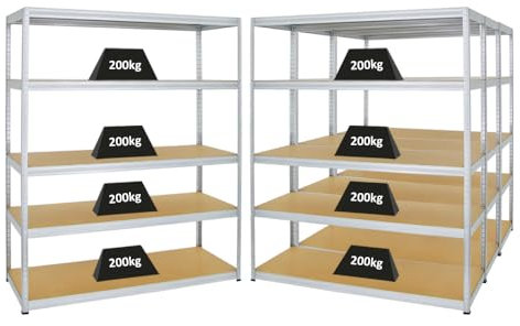 PROREGAL Mega Deal 4er-Set Schwerlastregale Giant Elephant 180x150x60cm mit 5 Ebenen Fachlast 200kg Verzinkt, Kellerregal, Steckregal, Garagenregal, Lagerregal
