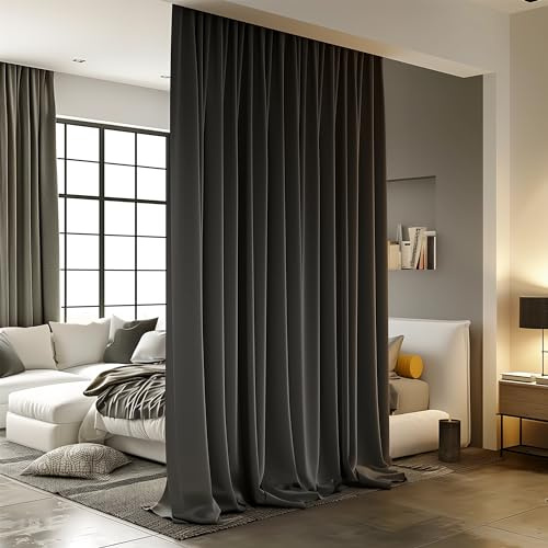 RoomDarkning Raumteiler-Vorhänge, Trennwände, Verdunkelung, Deckenschienenvorhang, kompatibel mit Gardinenstangen, Geräuschreduzierung, Sichtschutzvorhang, 2,5 m breit x 2,7 m hoch, Schwarz, 1 Panel