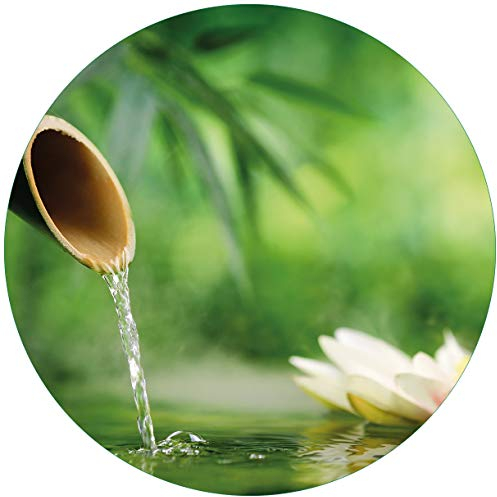 Wallario Glasbild rund Seerosen und Bambus auf dem Wasser - Rund, 50 cm Durchmesser Wandbild Glas in Premium-Qualität: Brillante Farben, freischwebende Optik
