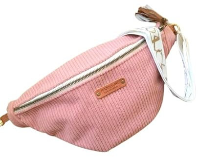 sac banane bandoulière crossbody en velours cotelé rose poudré avec bandoulière fantaisie