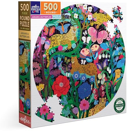 eeBoo Jaguars and Butterflies recyceltem Karton – rundes buntes Puzzle 500 Teile – PZFJGB