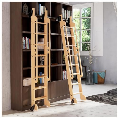 3 Fuß bis 26,2 Fuß einziehbares Bibliotheksleiter-Kit ohne Leiter im Lieferumfang enthalten, horizontales Bibliotheksleiter-Hardware-Kit-System for die horizontale Wandmontage (ohne Leiter) mit Rollen