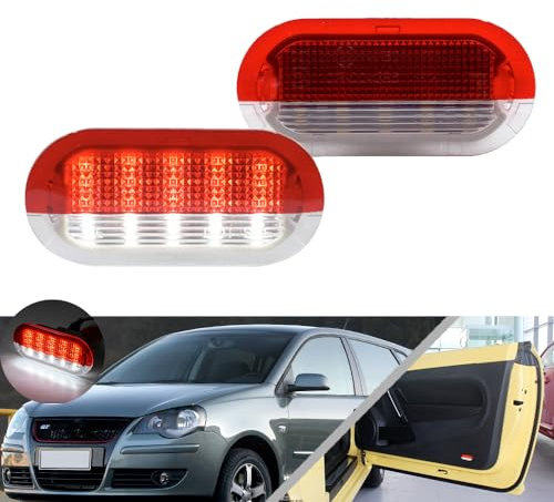 NSLUMO 2X Red and White LED Door Courtesy Lights For V.W Golf III Beetle New Beetle Polo 9N3 Caddy III Tou.ran I Side Door Warning Lamp Door Entrance Lamp Door Projector