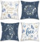 Bonhause 4er Set Kissenbezüge Küsten 45 x 45 cm Seepferdchen Muschelschale Strand Dekorative Kissenhülle Marineblau Zierkissenbezüge für Sofa Schlafzimmer Zuhause Dekoration