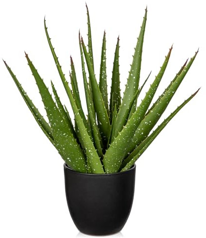 Oairse Planta artificial de 34 cm en maceta, planta artificial de aloe vera en maceta de cerámica, plantas artificiales de plástico, decoración para salón, balcón, dormitorio, baño, habitación,