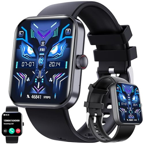 Smartwatch Damen mit Telefonfunktion, 2,02 HD Großer Bildschirm Sportuhr Herren mit Bluetooth Anrufe Fitnessuhr Herzfrequenzmonitor Schlafmonitor Schrittzähler, Smart Watch für iOS Android (Schwarz)