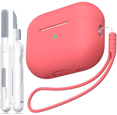 MHYALUDO Coque pour AirPods Pro 2e génération, Anti-Chute en Silicone Souple Absorbant Les Chocs, Coque pour AirPods Pro au Toucher avec Porte-clés et kit de Nettoyage,Rose pêche