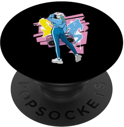 80s HipHop Girl Graffiti Boombox DJ 90s Breakdance Dancer PopSockets mit austauschbarem PopGrip