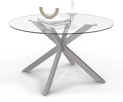IDMarket - Mesa de centro redonda Alix Pie araña Bandeja de cristal, Pie de acero, efecto cromado