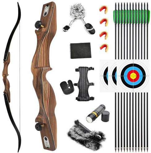 SHARROW 60 Bogenschießen ILF Recurve Bogen und Pfeile Set 30-60lbs Amerikanischer Jagdbogen 17“ Holz Riser Erwachsene Ziel Übung Traditioneller Langbogen (40lbs)