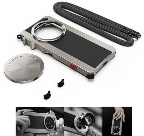 ZTIANFOTO Fotorgear Retro Camera Custodia per Xiaomi 14 Ultra - Grigio titanio, chiusura meccanica, alloggiamento in metallo, supporto per flash rimovibile, supporto per obiettivo, cinturino