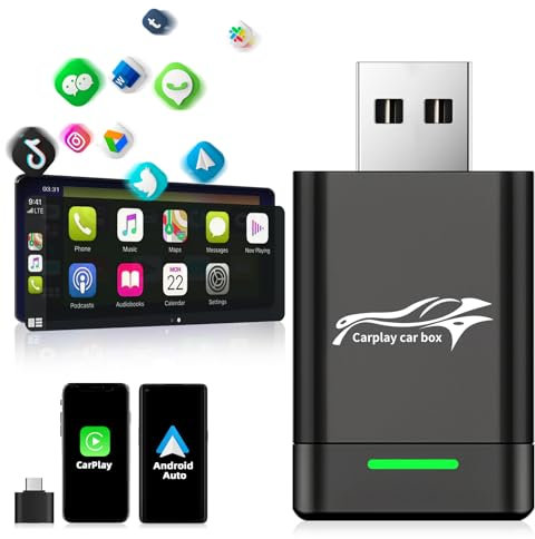 Carplay Wireless e adattatore Android Auto Wireless, Converte Android Auto/Carplay da cablato in Wireless, Typ-C/USB Plug & Play, Compatibile con iOS 10+ Android 11+, trollo stabile e nessun ritardo