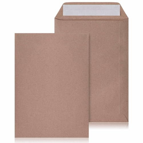 LOGIC PACK 50 Versandtaschen Braun DIN B5 Briefümschlage ohne Fenster, Haftklebend - Briefumschlag 176 x 250 mm 80g/m² Umschläge für A5 Dokumenten