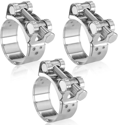 Riisoyu 3 abrazaderas de perno articulado de acero inoxidable, 52-55 mm, abrazadera de tubo de escape, abrazaderas articuladas de acero inoxidable 304, abrazadera de manguera de sujeción para uso en