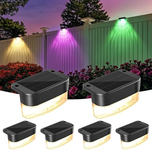 PhilzOps Solarlampen für Außen, 6 Stück LED Solarleuchten Garten Deko RGB Treppenlicht Wasserdicht 11 Modi Solar Gartenleuchten für Stufen Balkon Zaun Rasen Terrasse, Warmweiß/Weiß/Farbwechselnde