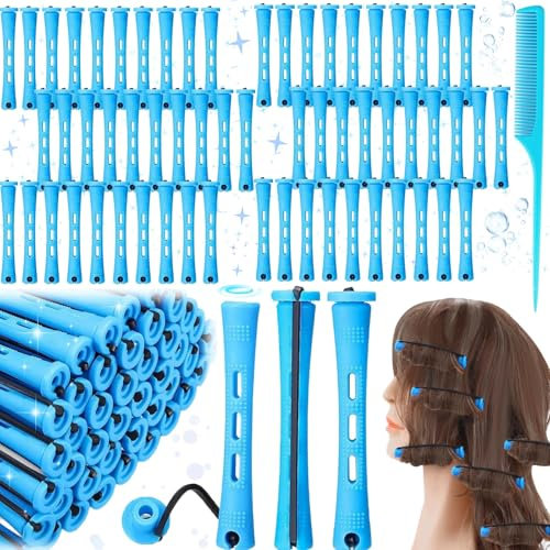 Liekadijiae 60 Pièces Bigoudis pour Permanente, Bigoudis Cheveux Court de 0,35 Pouce, Tige de Permanente en Plastique, Rouleaux de Friser pour Salon de Coiffure avec Peigne pour Femme(avec Peigne)