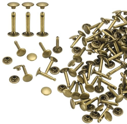 QUARKZMAN 60er Set Leder Nieten 9x16mm Runde Doppelkappe Tubular Metall Hohlnieten Spitznieten Zubehör Schraubnieten Rücknieten für Lochzange Gürtel Dekoration Kleidung Handwerk (Bronze)