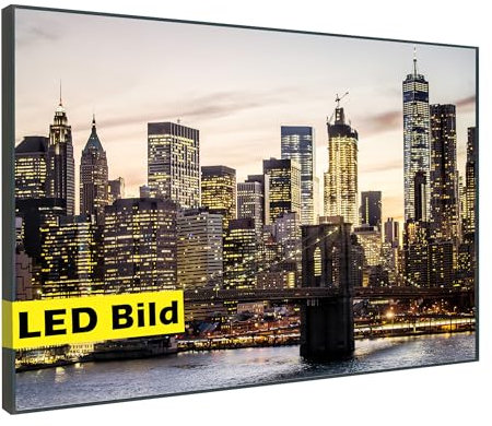 Generisch Leuchtbild I New York Skyline Sonnenuntergang I LED Wandbild I Leuchtende Leinwand mit Rahmen - Made in Germany (New York Skyline, 40x30 cm, Rahmen: Weiß Matt)