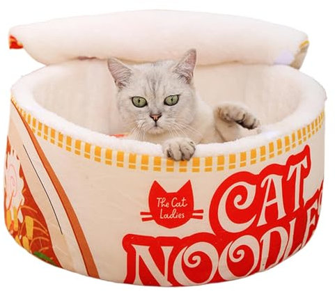 Instant Noodle Cat Bed - Plush Ramen Pet Breaker, Adorable Noodles Bowl Cat Bed | Hot and Soft Ramen Noodle Cat Nest, Creative Noodle Cat Bed, Large