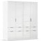 Rauch Möbel Aberdeen, Drehtürenschrank, Kleiderschrank, Schrank, Garderobe, 4-türig, 8 Schubladen, Farbe Weiß/Hochglanz weiß, Griffe Grau metallic, 181x197x54cm