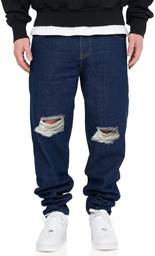 behype. Herren Jeans Ripped Tapered-Fit Jeanshose 100% Baumwolle Denim Baggy Hose Used Look Men's