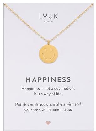 LUUK LIFESTYLE Edelstahl Halskette mit Smiley I Emoji Anhänger für Damen, filigraner Schmuck, Glücksbringer, Freundschafts Kette, Geschenk für Frauen & Mädchen, gold