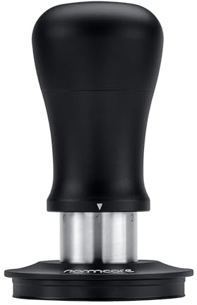 Normcore 58 mm Kaffeestampfer V5, federbelasteter Espresso-Tamper mit Titanbeschichtung, flachem Boden, Griff aus eloxiertem Aluminium und Silikonständer, Schwarz