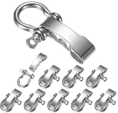 TIXIPEM Hebilla de grillete de pulsera de paracaídas [10 piezas] – Grillete de metal ajustable para pulseras de supervivencia, cinturón y cuerda al aire libre – [Cabeza plana plateada] Hebillas de