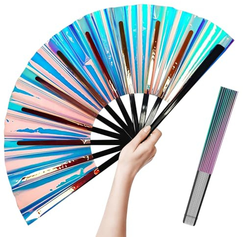 Fans for Line Dancing - Boots on The Ground Hand Fan - Large Clack Hand Rave Fan - Holographic Folding Popping Line Dance Fan - Foldable Handheld Clacking Fans - Dance Enthusiasts Gift (Light Blue)