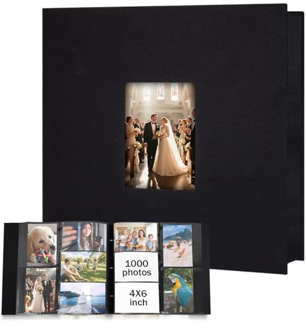 Ruibytree Extra Large Photo Album 6x4 Slip In, Holds 1000 Photos, Black